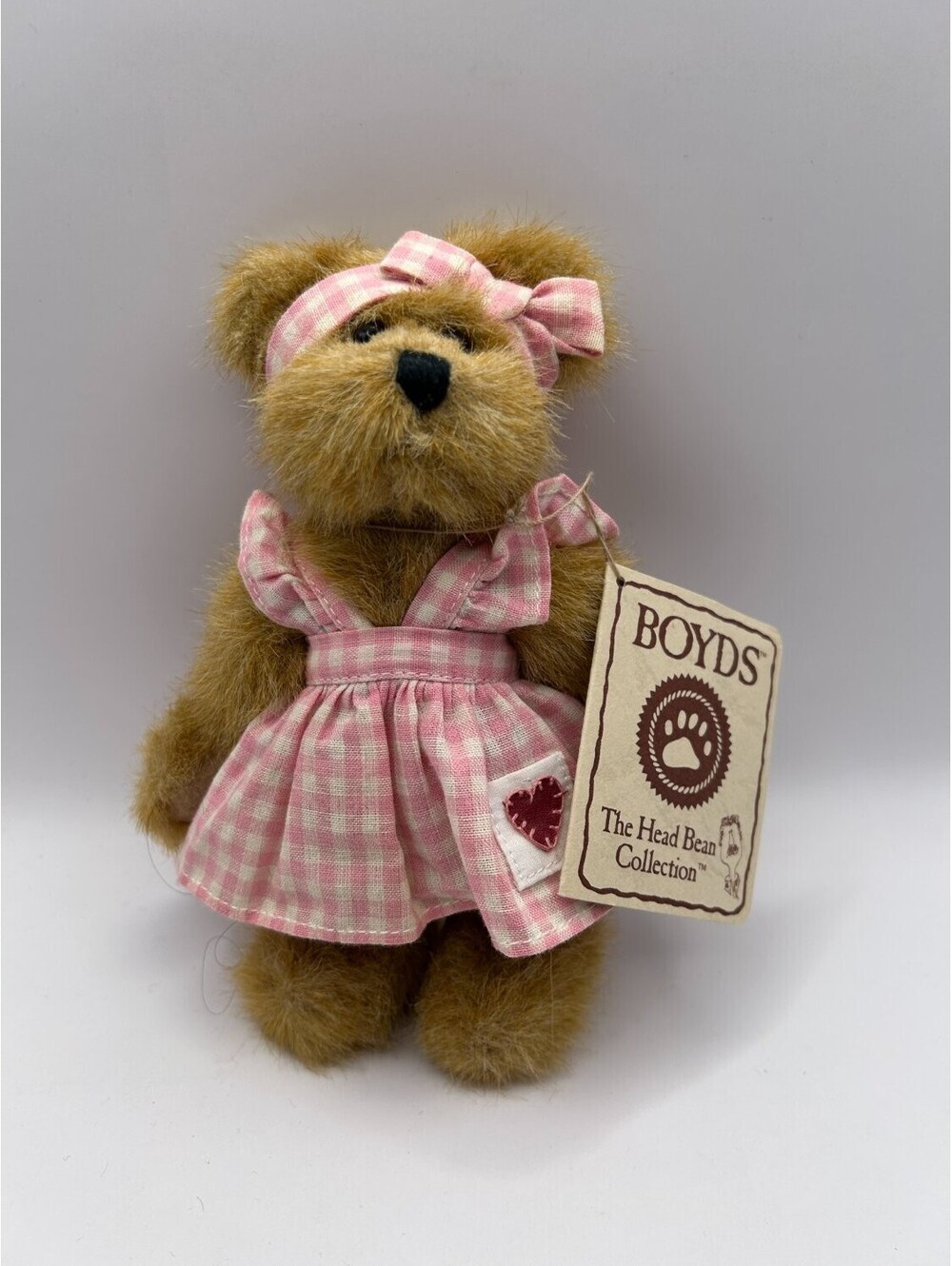 Boyds Bears H.B.'s Heirloom Head Bean Teddy Bear Pink Gingham Dress Jointed Tags